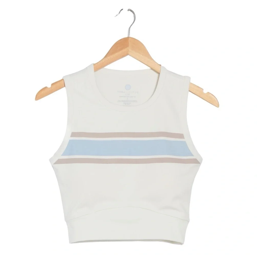 YOGALICIOUS LUX Wondelink Chill Vibes Top sports bra blue & white SZ S new